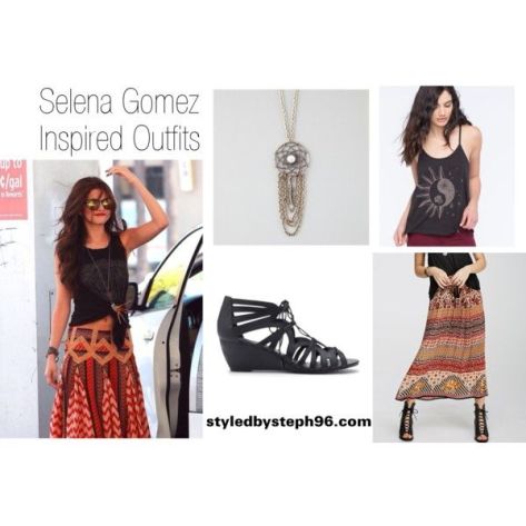 selena gomez, steal that style, look for less, boho skirt, casual, tillys
